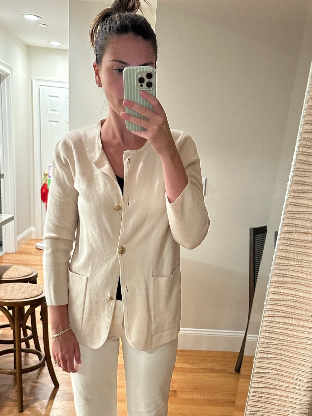 Cream Women's Button-Front Knit Cardigan Jacket
